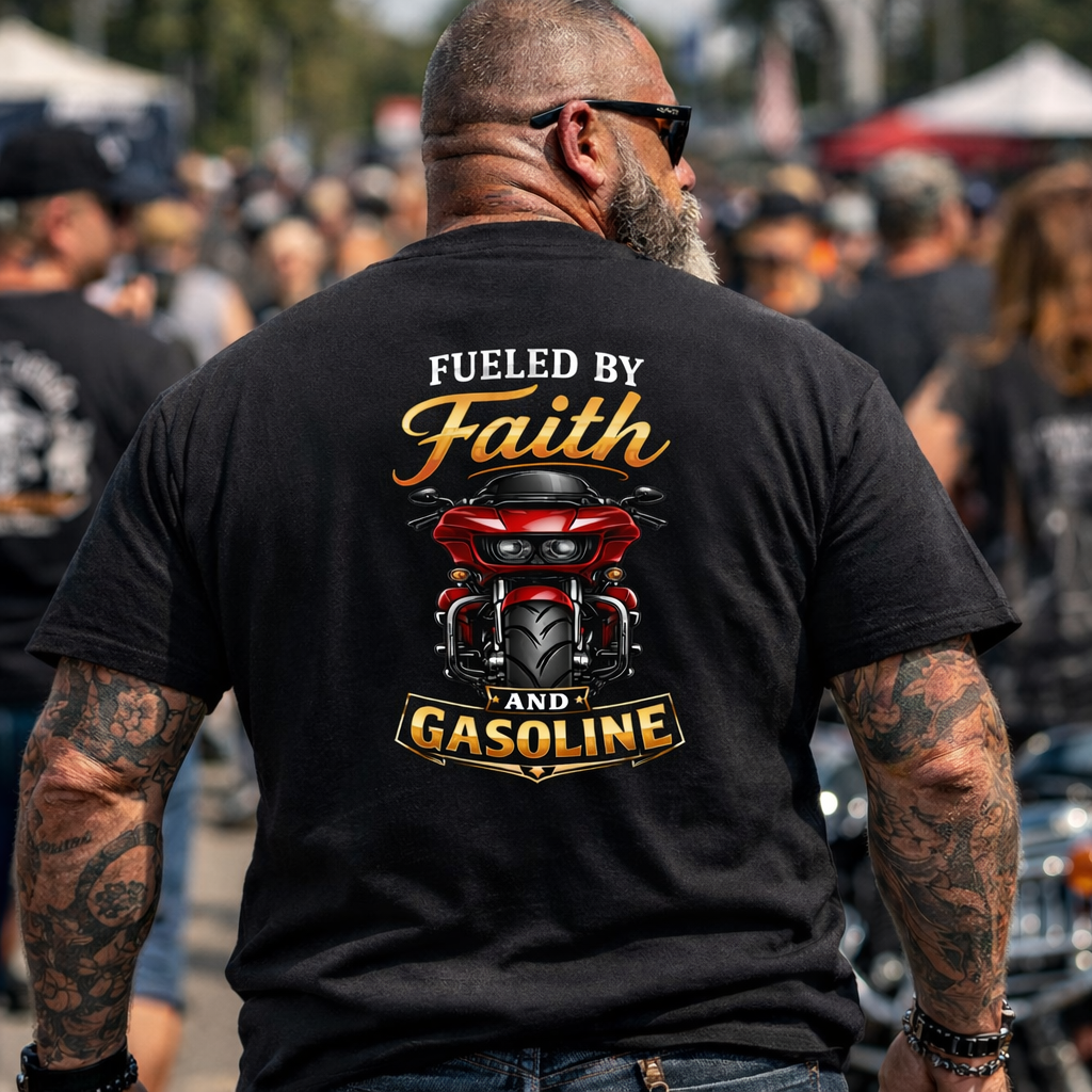 Fueled By Faith and Gasoline |Bagger Motorcycle Shirt Christian Club Style Bagger Lif