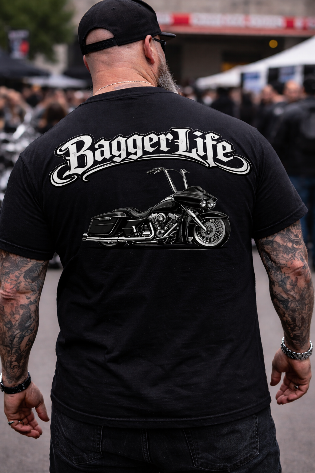 Bagger Life Biker T-Shirt | Big Wheel Bagger Tee | Harley Style Motorcycle Shirt | Outlaw Rider Graphic Tee | Baggers Motorcycle Lifestyle Shirt