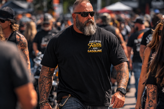 Fueled By Faith and Gasoline |Bagger Motorcycle Shirt Christian Club Style Bagger Lif
