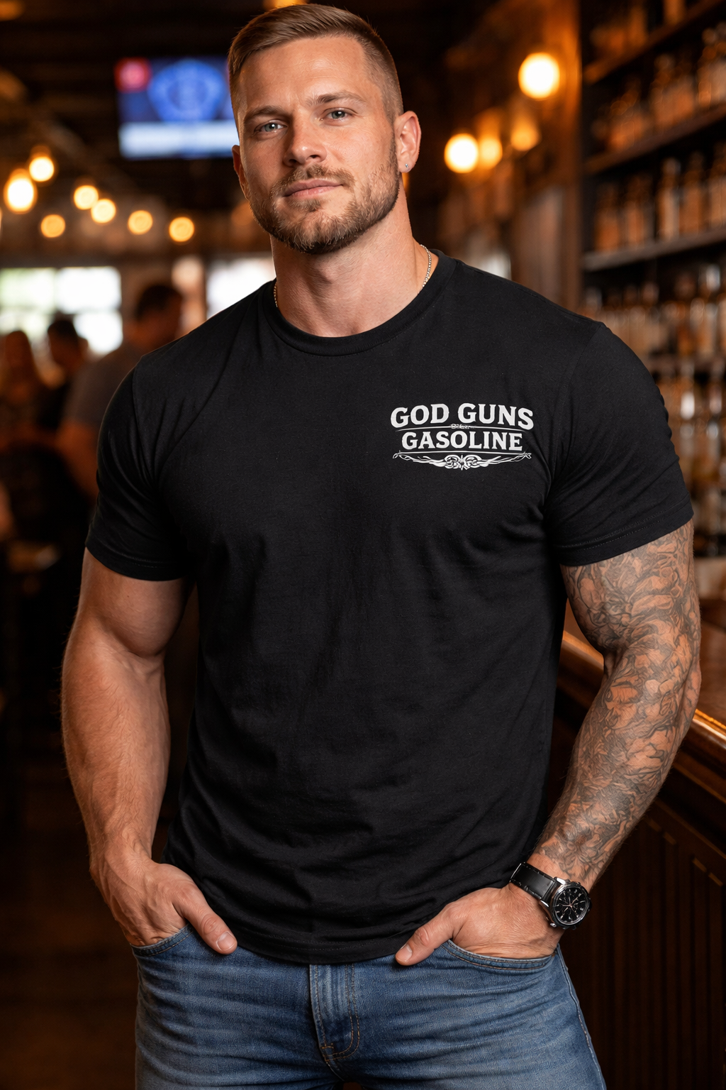 One Nation Under God Biker T-Shirt Patriotic Motorcycle Tee American Flag Christian Mens Black Shirt