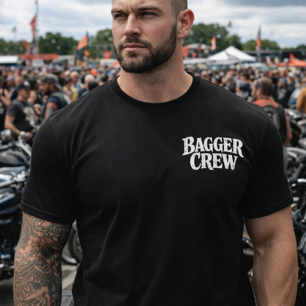 Low Life Bagger Crew T-Shirt | Slammed Bagger Biker Tee | Outlaw Motorcycle Shirt | Big Wheel Bagger Rider Tee | Street Glide Road Glide Biker Shirt