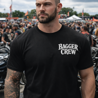 Low Life Bagger Crew T-Shirt | Slammed Bagger Biker Tee | Outlaw Motorcycle Shirt | Big Wheel Bagger Rider Tee | Street Glide Road Glide Biker Shirt