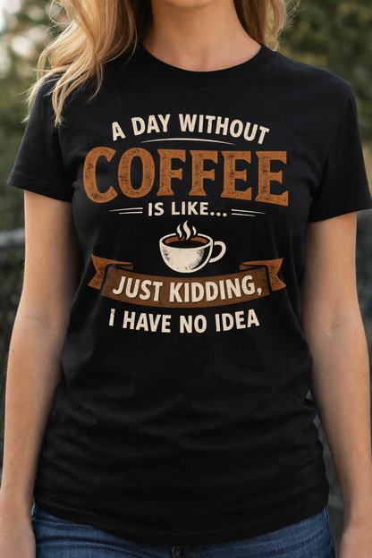 A Day Without Coffee Is Like… Just Kidding Funny Shirt | Sarcastic Coffee Lover Tee | Caffeine Humor Gift | Unisex Graphic T-Shirt